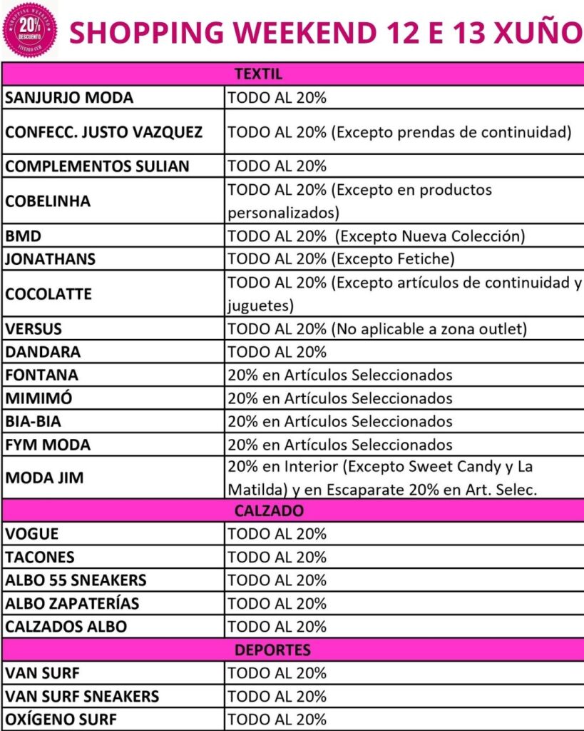 SHOPPING WEEKEND 12 E 13 DE XUÑO