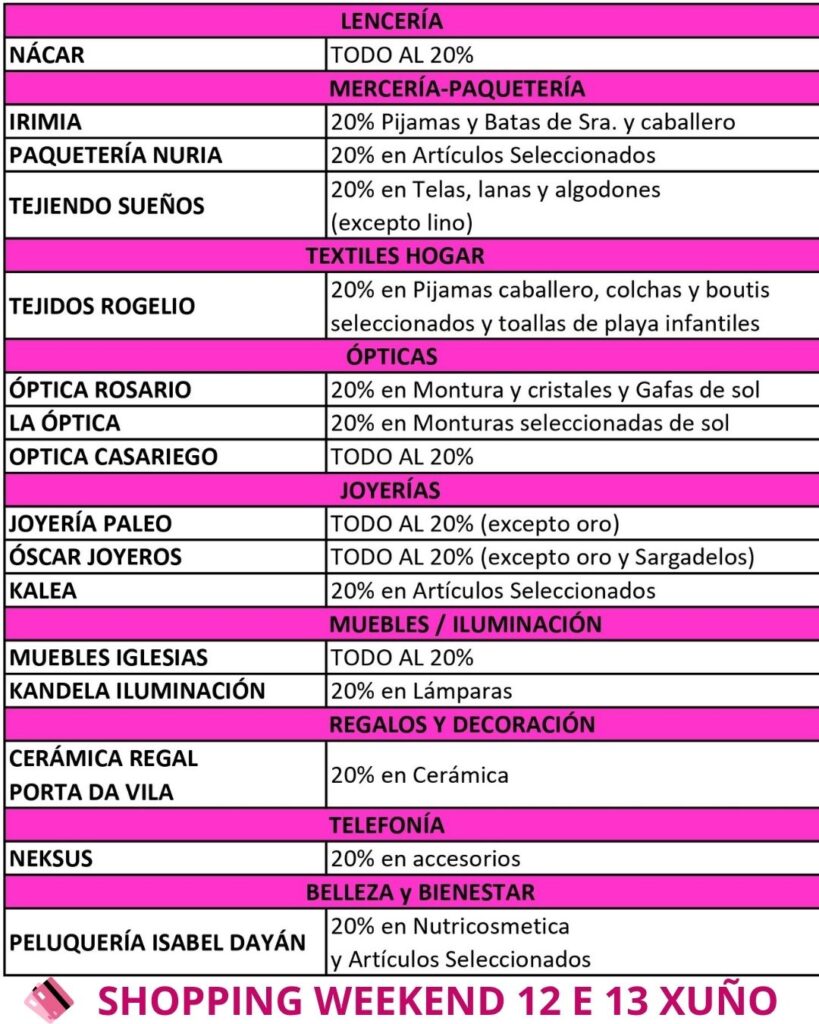 SHOPPING WEEKEND 12 E 13 DE XUÑO